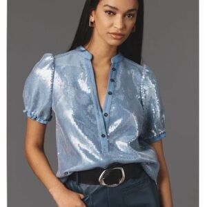 Pilcro Anthropologie Blue Sequin Top